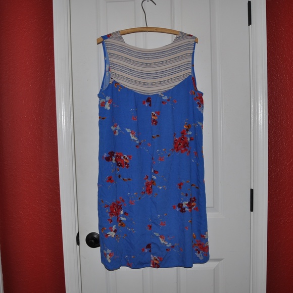 NEW Blue Mixed Print Embroidered Shift Dress [C1] - Picture 6 of 7